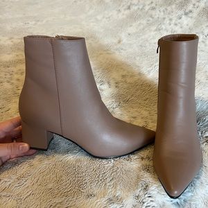 Brown faux leather ankle boots